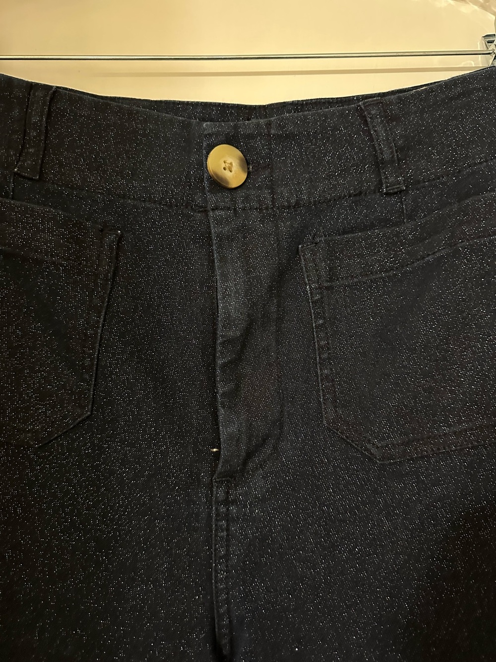 Anthropologie Maeve Colette Navy Sparkle Denim Wide-Leg Jeans Cropped Tall - Picture 5 of 9